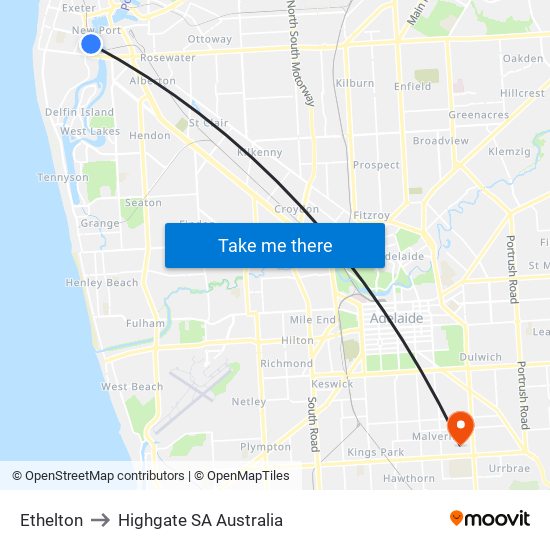 Ethelton to Highgate SA Australia map