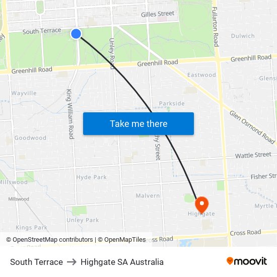 South Terrace to Highgate SA Australia map