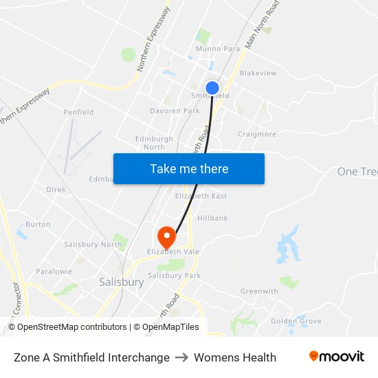 Zone A Smithfield Interchange to Womens Health map