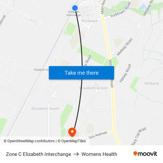 Zone C Elizabeth Interchange to Womens Health map