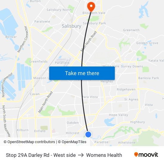 Stop 29A Darley Rd - West side to Womens Health map