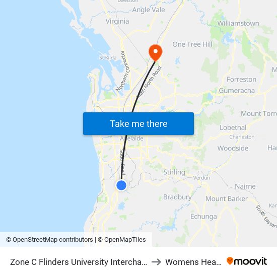 Zone C Flinders University Interchange to Womens Health map