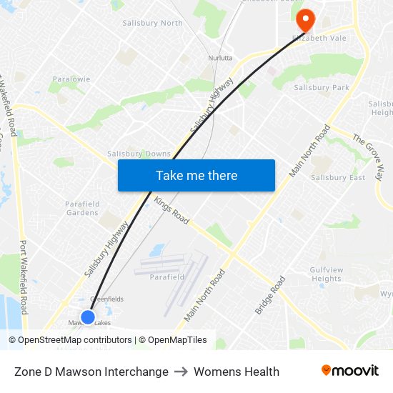 Zone D Mawson Interchange to Womens Health map