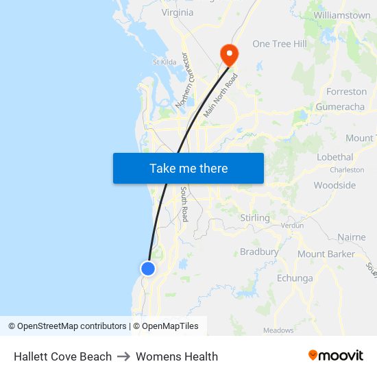 Hallett Cove Beach to Womens Health map