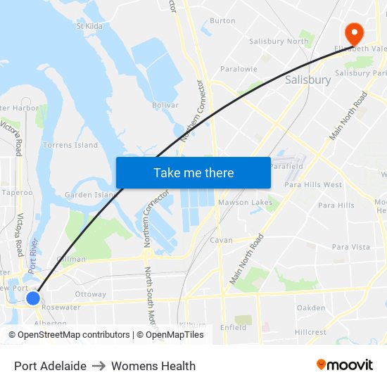 Port Adelaide to Womens Health map