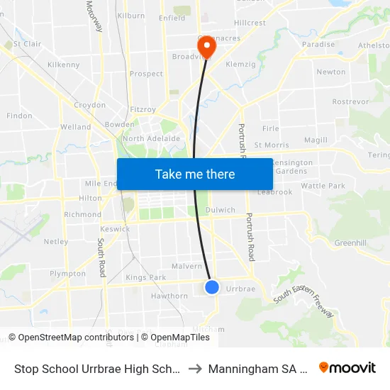 Stop School Urrbrae High School Grounds to Manningham SA Australia map