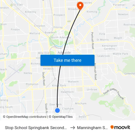 Stop School Springbank Secondary College Daws Rd to Manningham SA Australia map