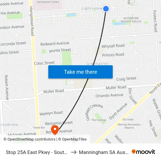Stop 25A East Pkwy - South side to Manningham SA Australia map