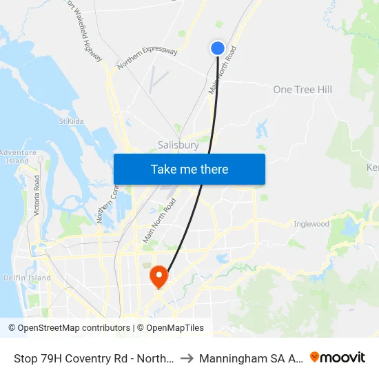 Stop 79H Coventry Rd - North West side to Manningham SA Australia map