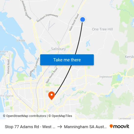 Stop 77 Adams Rd - West side to Manningham SA Australia map