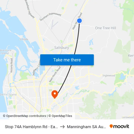 Stop 74A Hamblynn Rd - East side to Manningham SA Australia map