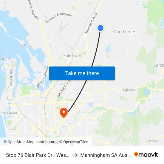 Stop 76 Blair Park Dr - West side to Manningham SA Australia map