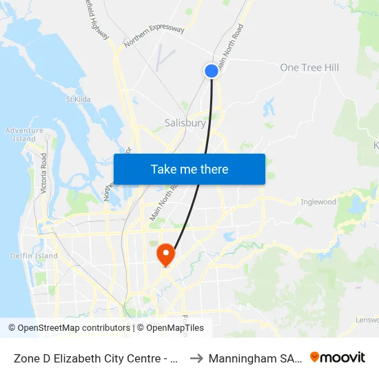 Zone D Elizabeth City Centre - North West side to Manningham SA Australia map