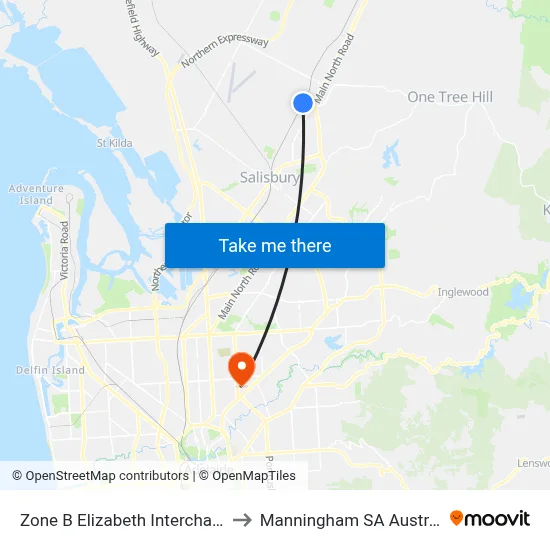 Zone B Elizabeth Interchange to Manningham SA Australia map