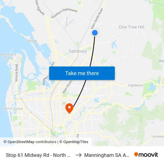 Stop 61 Midway Rd - North West side to Manningham SA Australia map