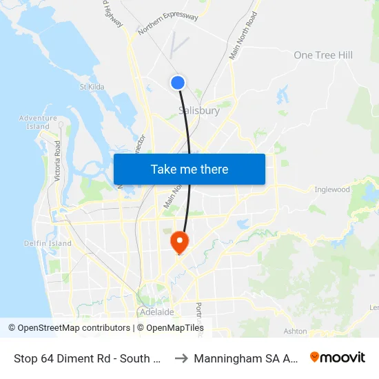 Stop 64 Diment Rd - South West side to Manningham SA Australia map