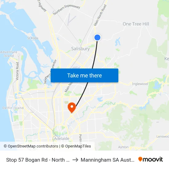 Stop 57 Bogan Rd - North side to Manningham SA Australia map