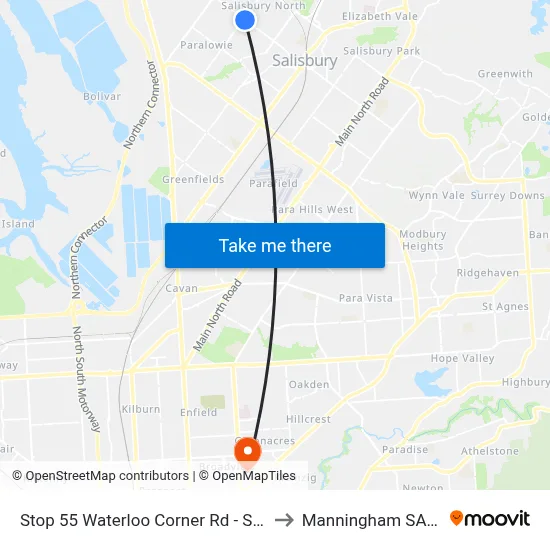 Stop 55 Waterloo Corner Rd - South West side to Manningham SA Australia map