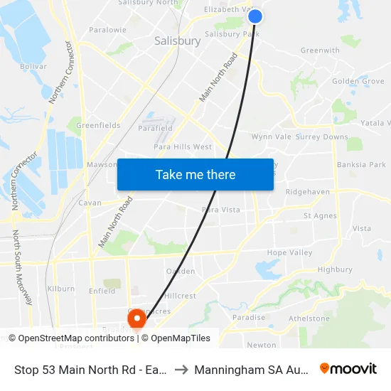 Stop 53 Main North Rd - East side to Manningham SA Australia map