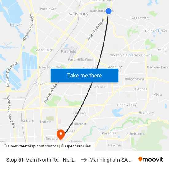 Stop 51 Main North Rd - North West side to Manningham SA Australia map