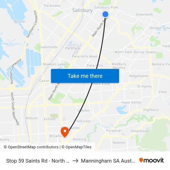 Stop 59 Saints Rd - North side to Manningham SA Australia map