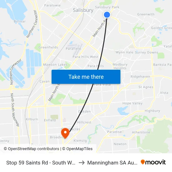 Stop 59 Saints Rd - South West side to Manningham SA Australia map