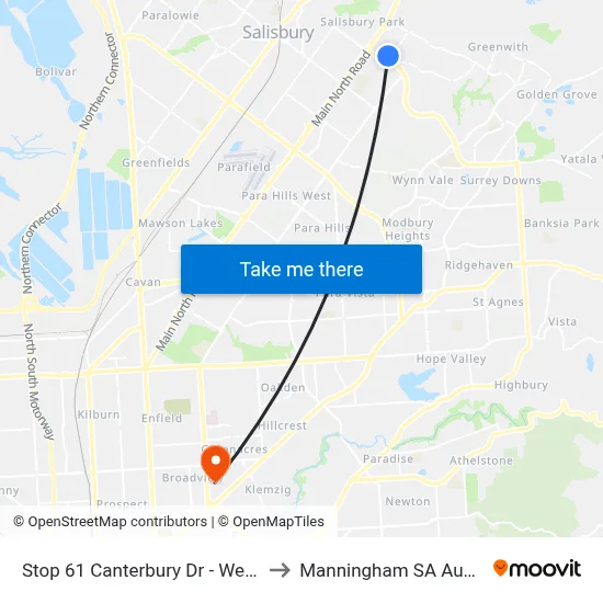 Stop 61 Canterbury Dr - West side to Manningham SA Australia map