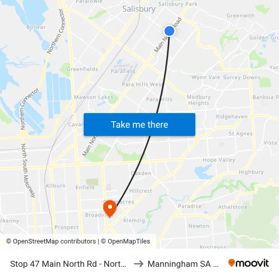 Stop 47 Main North Rd - North West side to Manningham SA Australia map