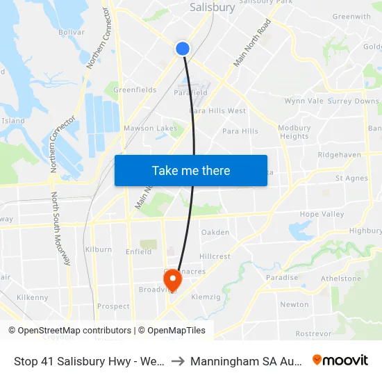 Stop 41 Salisbury Hwy - West side to Manningham SA Australia map