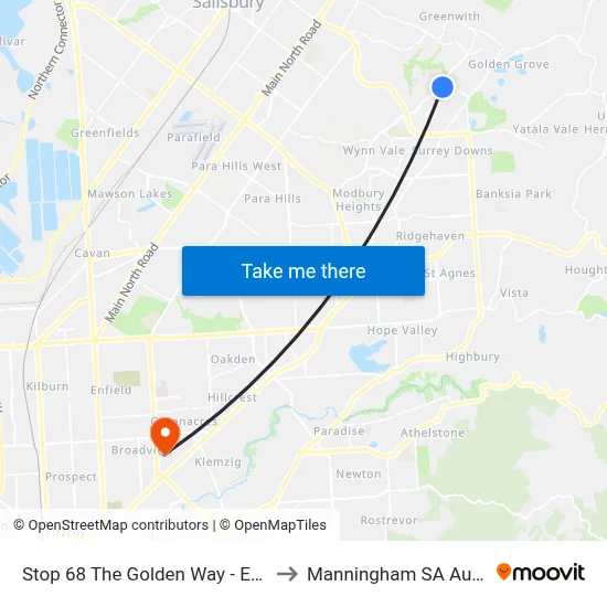 Stop 68 The Golden Way - East side to Manningham SA Australia map