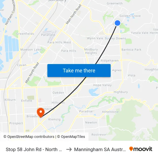 Stop 58 John Rd - North side to Manningham SA Australia map