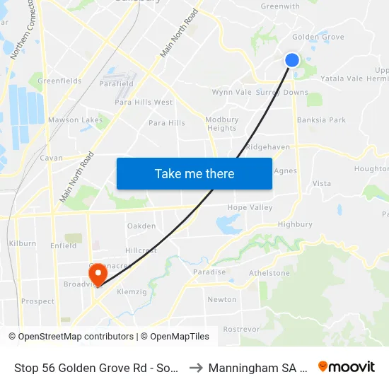 Stop 56 Golden Grove Rd - South East side to Manningham SA Australia map