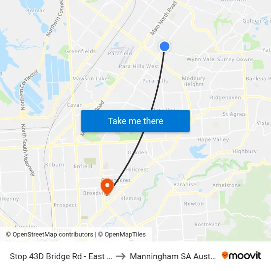 Stop 43D Bridge Rd - East side to Manningham SA Australia map