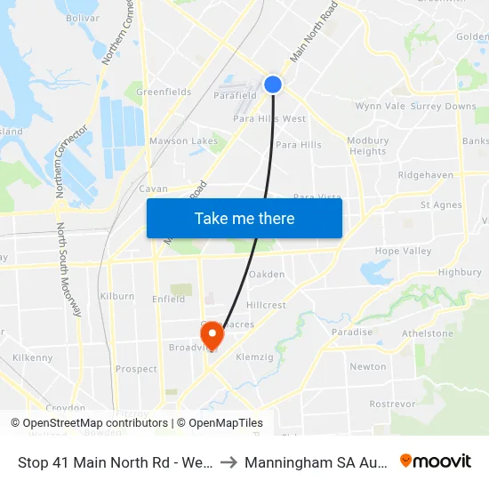 Stop 41 Main North Rd - West side to Manningham SA Australia map