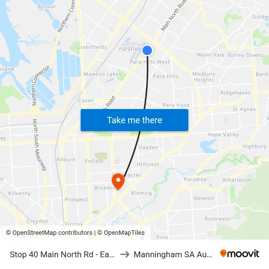 Stop 40 Main North Rd - East side to Manningham SA Australia map