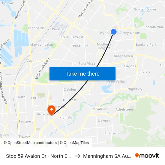 Stop 59 Avalon Dr - North East side to Manningham SA Australia map