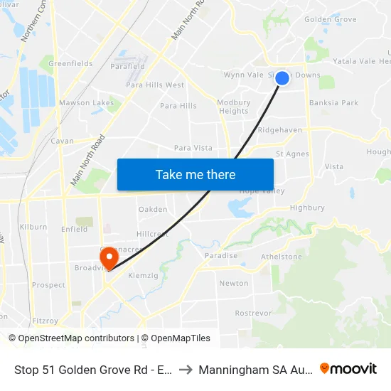 Stop 51 Golden Grove Rd - East side to Manningham SA Australia map