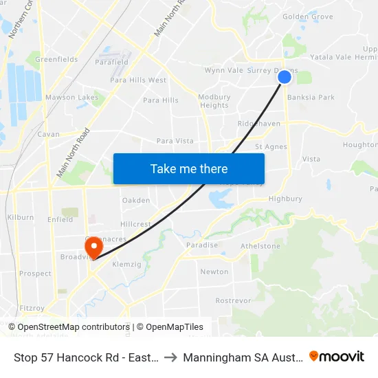 Stop 57 Hancock Rd - East side to Manningham SA Australia map