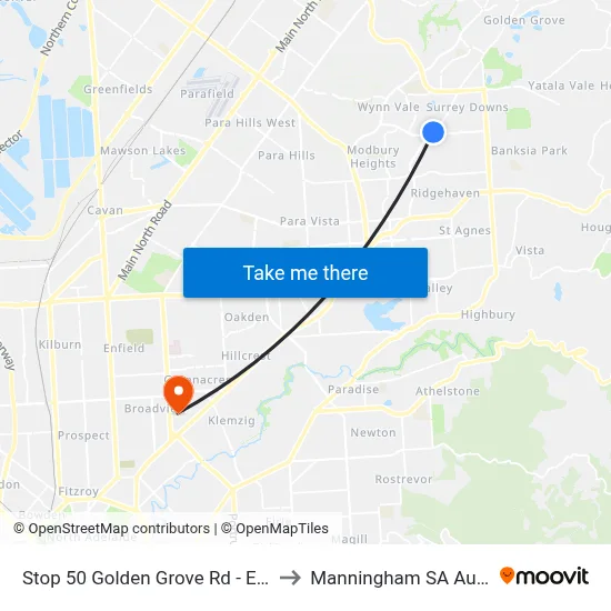 Stop 50 Golden Grove Rd - East side to Manningham SA Australia map