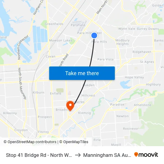 Stop 41 Bridge Rd - North West side to Manningham SA Australia map
