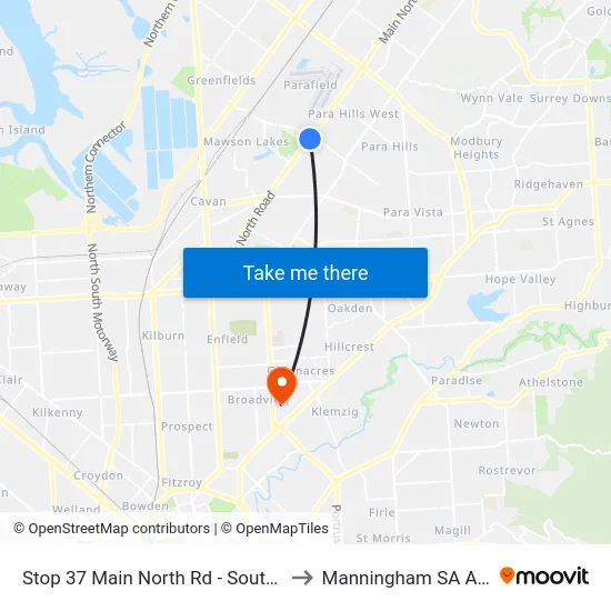 Stop 37 Main North Rd - South East side to Manningham SA Australia map