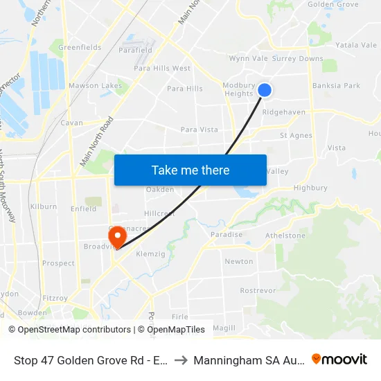 Stop 47 Golden Grove Rd - East side to Manningham SA Australia map