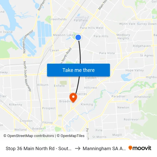 Stop 36 Main North Rd - South East side to Manningham SA Australia map
