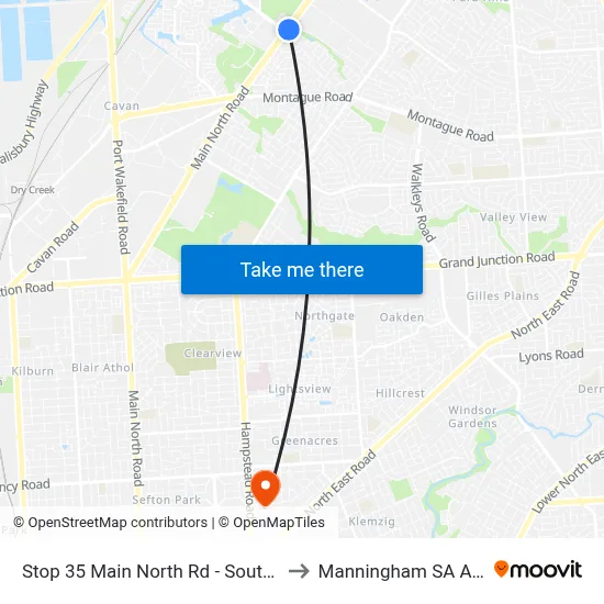 Stop 35 Main North Rd - South East side to Manningham SA Australia map