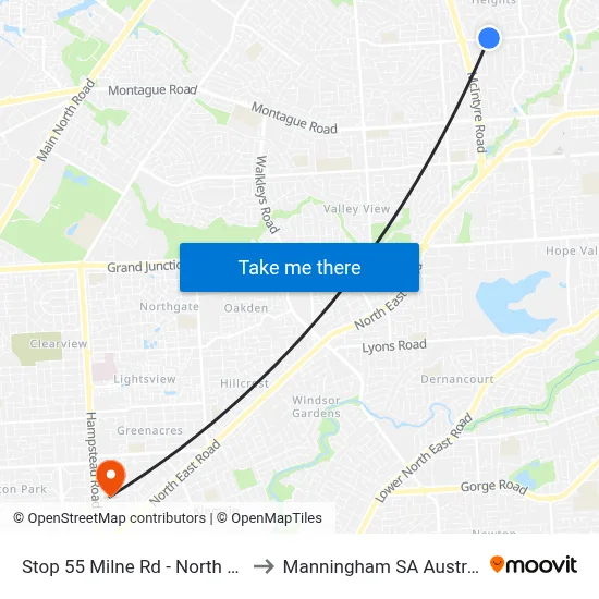 Stop 55 Milne Rd - North side to Manningham SA Australia map