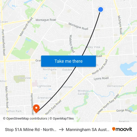 Stop 51A Milne Rd - North side to Manningham SA Australia map