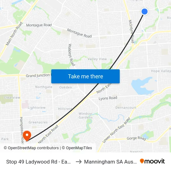 Stop 49 Ladywood Rd - East side to Manningham SA Australia map