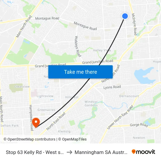 Stop 63 Kelly Rd - West side to Manningham SA Australia map