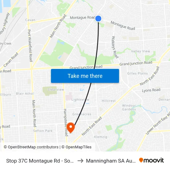 Stop 37C Montague Rd - South side to Manningham SA Australia map