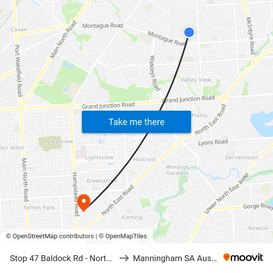 Stop 47 Baldock Rd - North side to Manningham SA Australia map